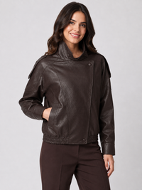 Veste Bomber Cuir Marron Femme