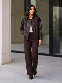 Veste Bomber Cuir Marron Femme