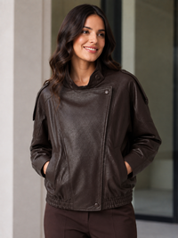 Veste Bomber Cuir Marron Femme