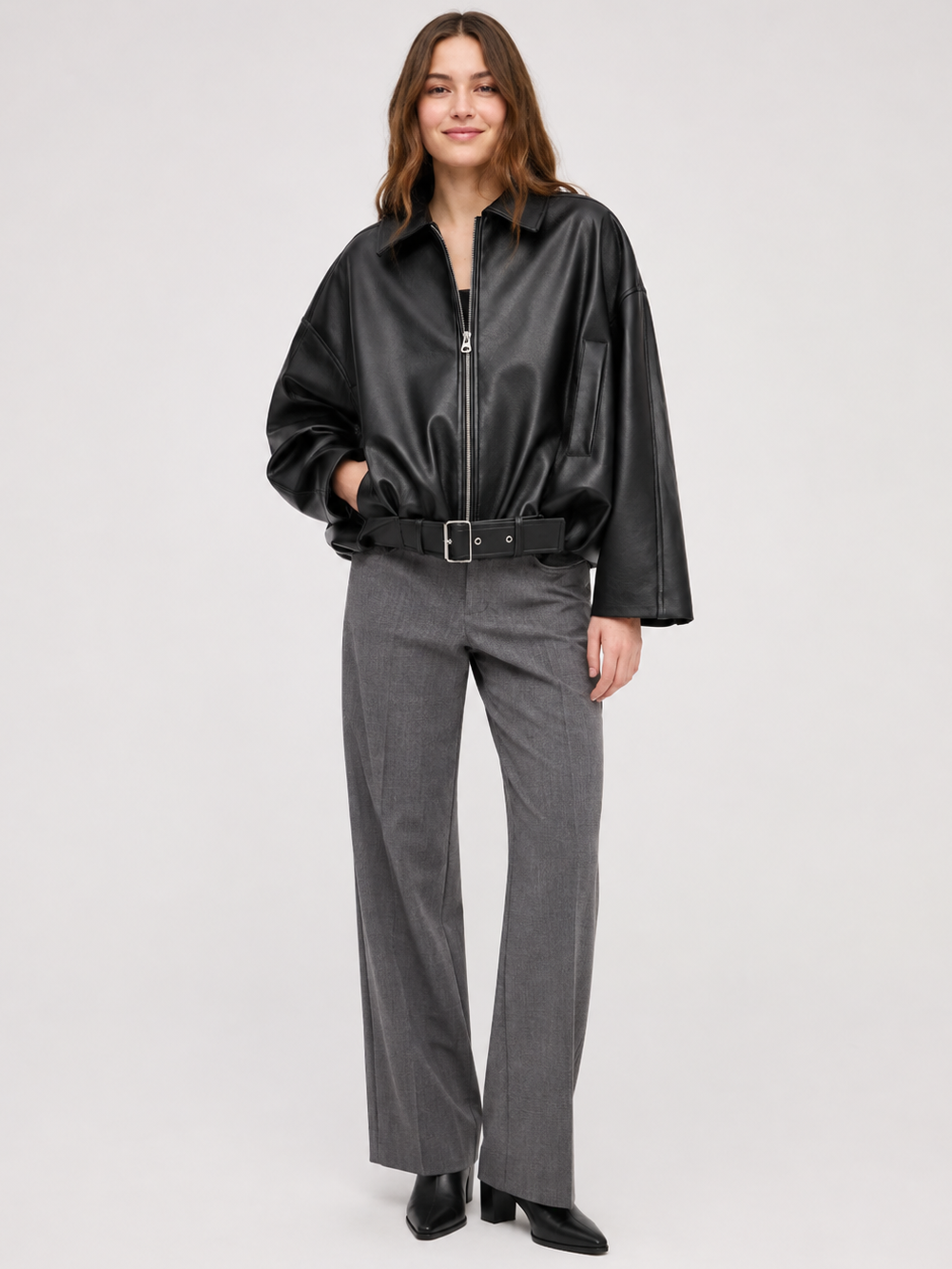 Veste En Cuir Courte Pour Femme
