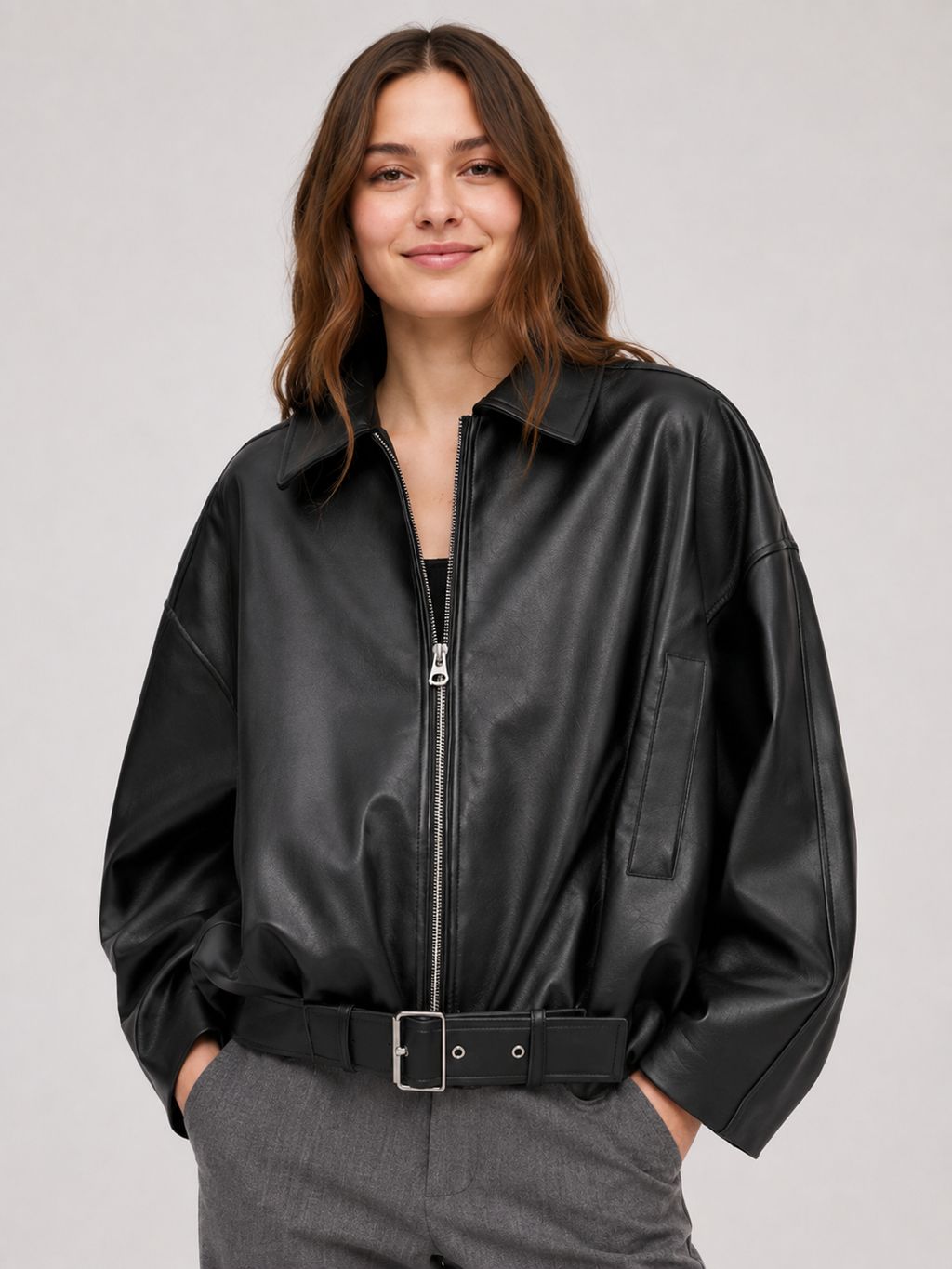 Veste En Cuir Courte Pour Femme