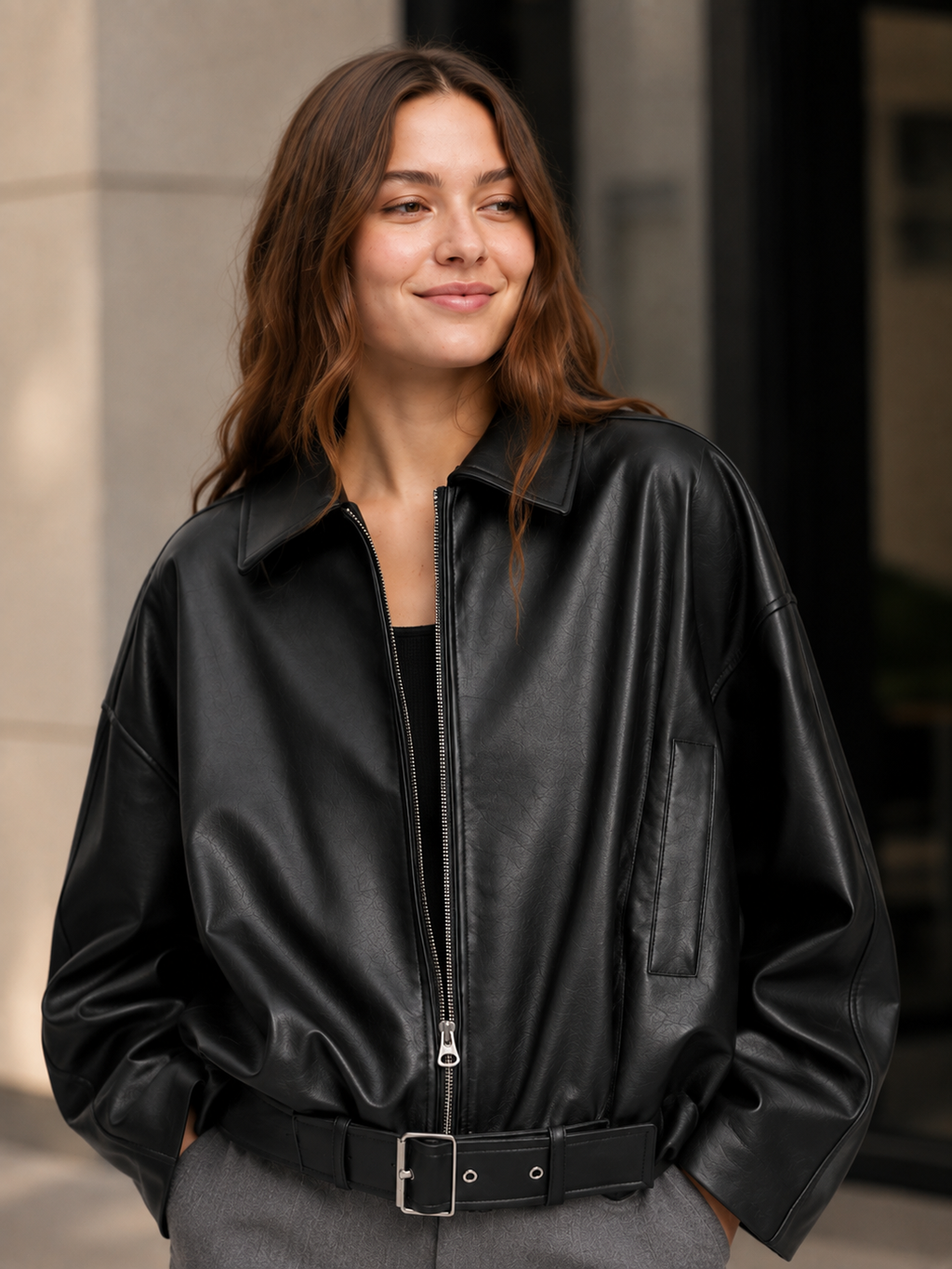 Veste En Cuir Courte Pour Femme