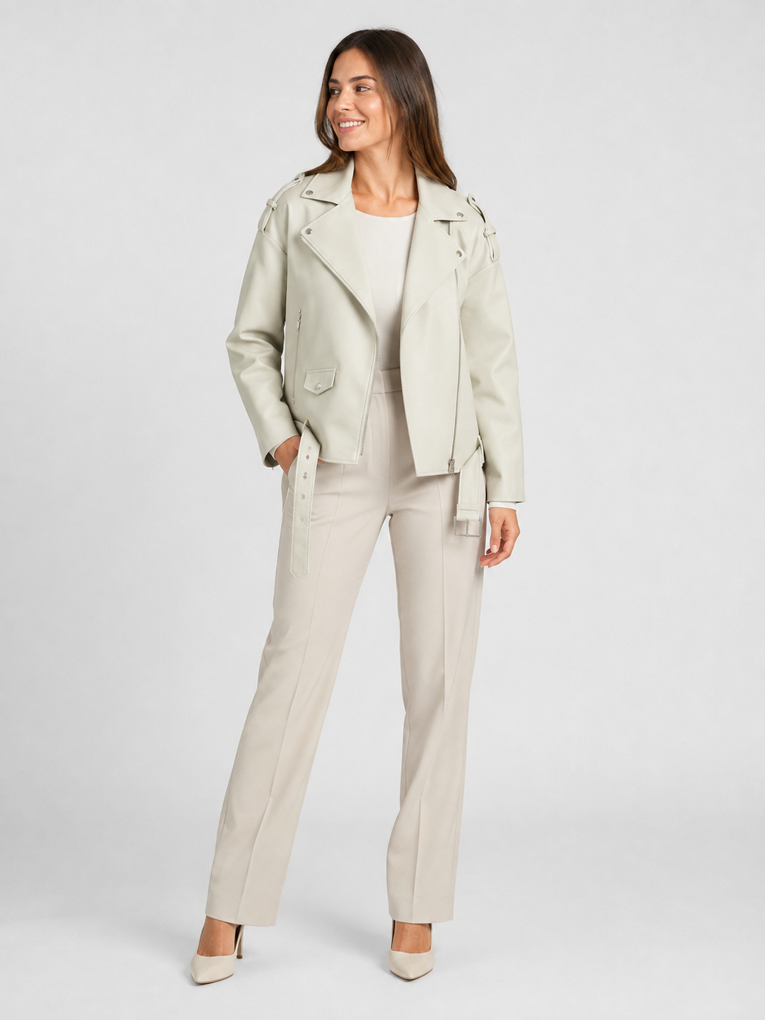 Veste Beige Simili Cuir Femme