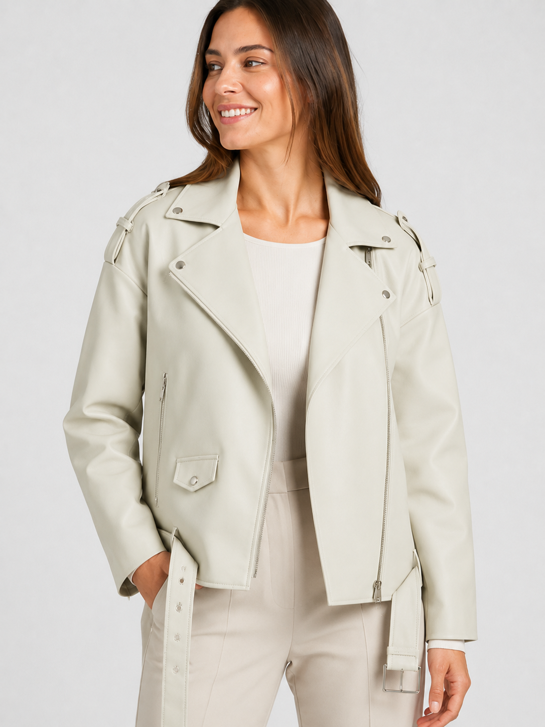 Veste Beige Simili Cuir Femme