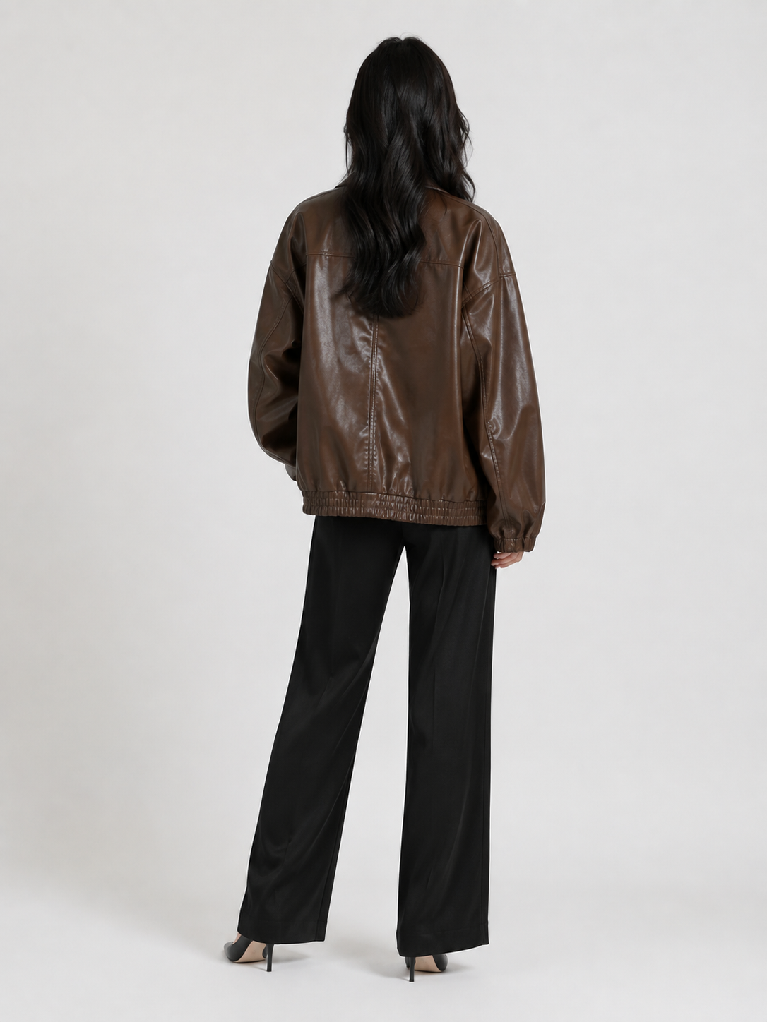 Veste Cuir Oversize Marron Femme