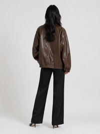 Veste Cuir Oversize Marron Femme
