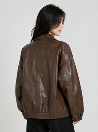Veste Cuir Oversize Marron Femme