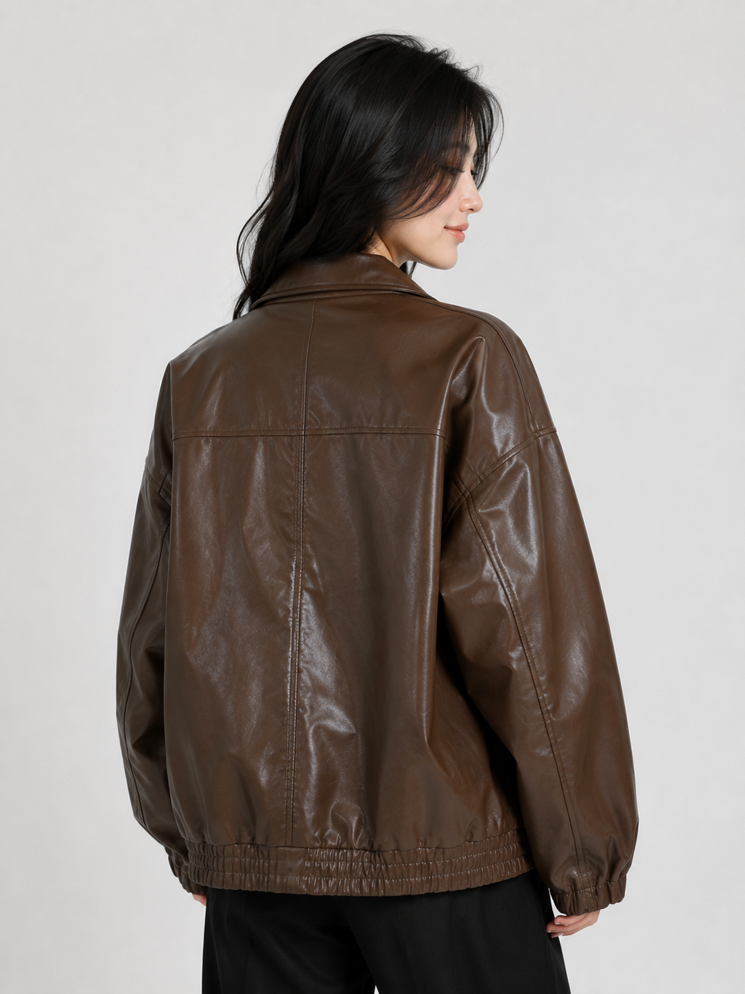 Veste Cuir Oversize Marron Femme