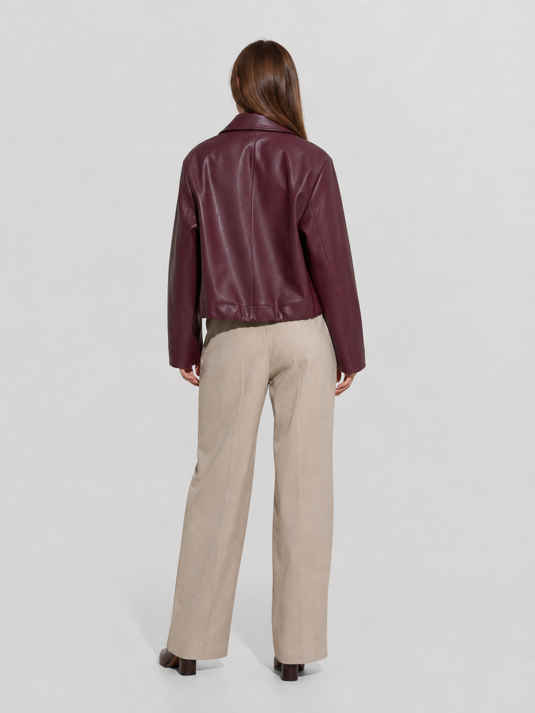 Veste Simili Cuir Bordeaux Femme