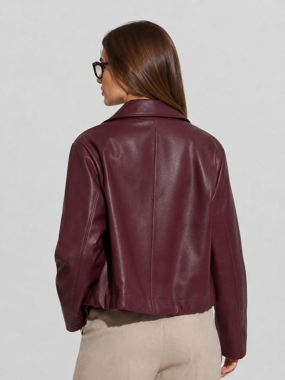 Veste Simili Cuir Bordeaux Femme