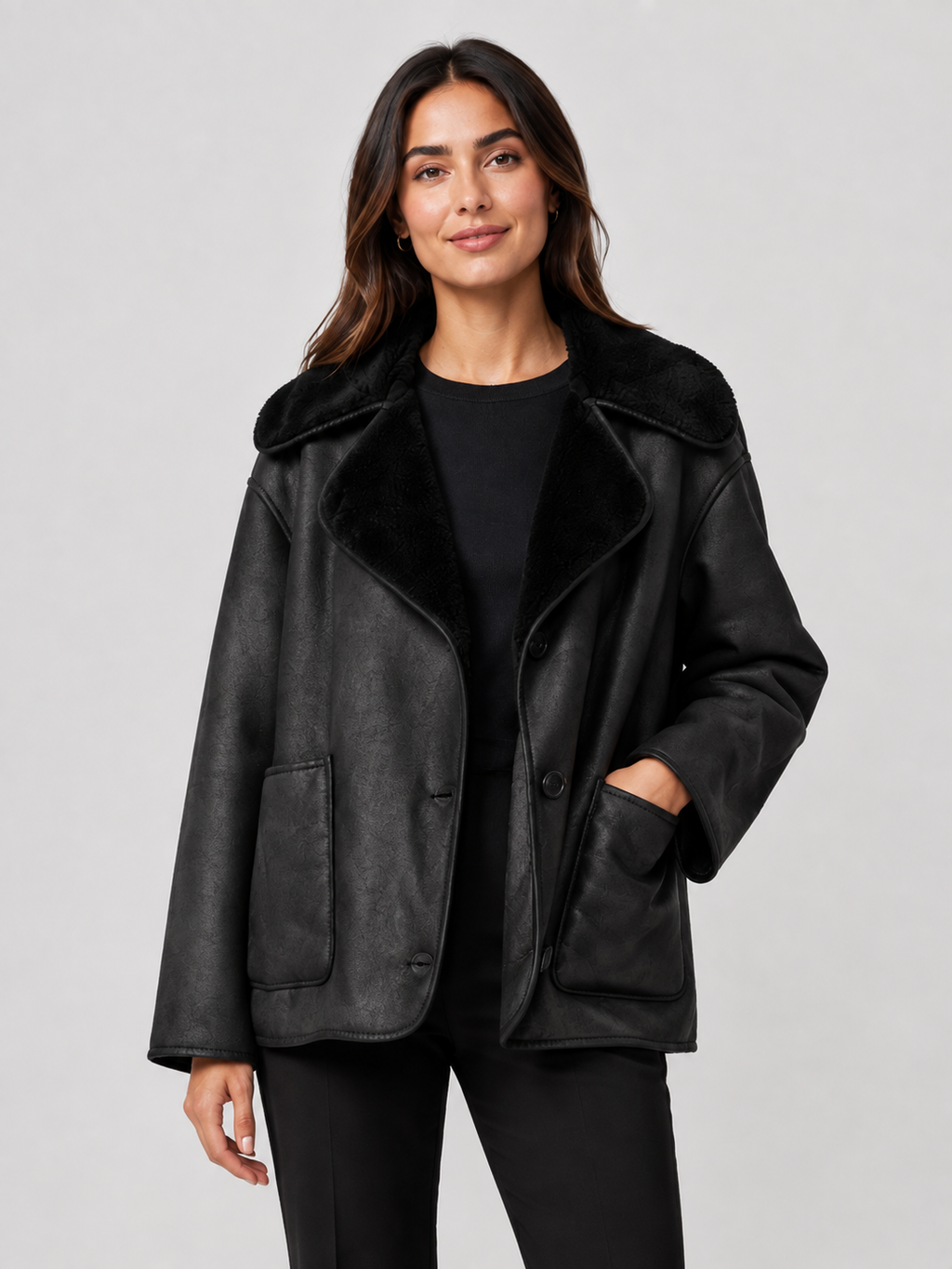 Veste Cuir Noir Fourrure