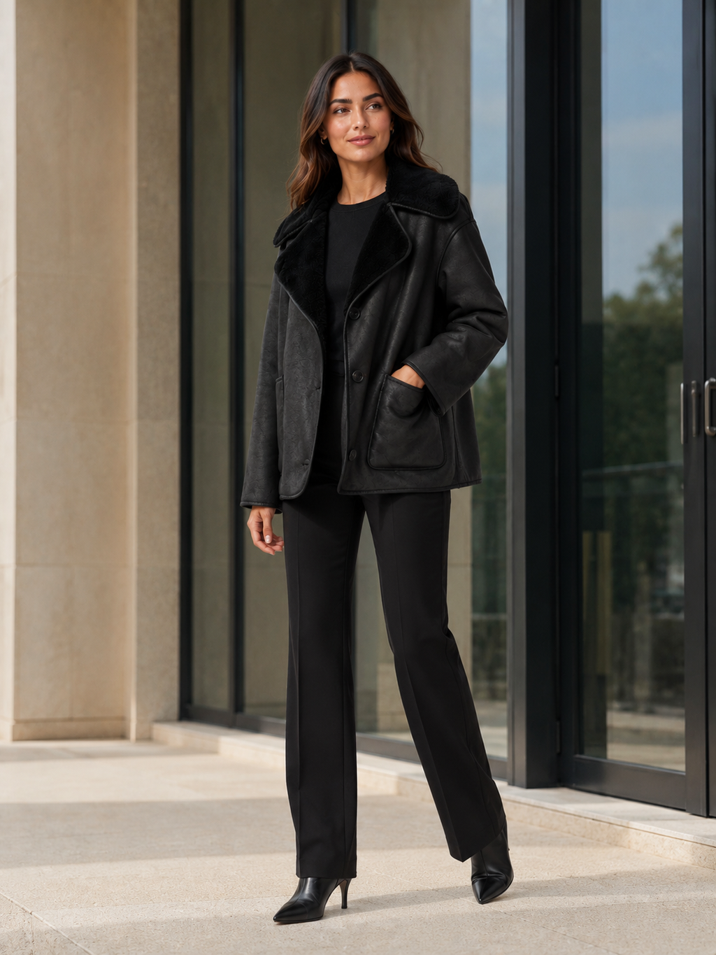 Veste Cuir Noir Fourrure