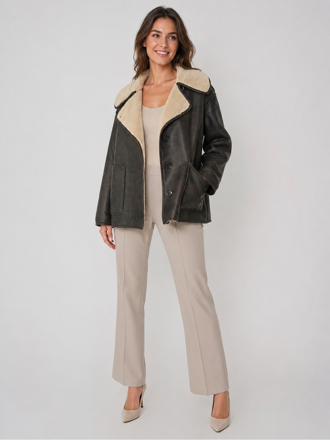 Veste Cuir Fourrure Femme Marron