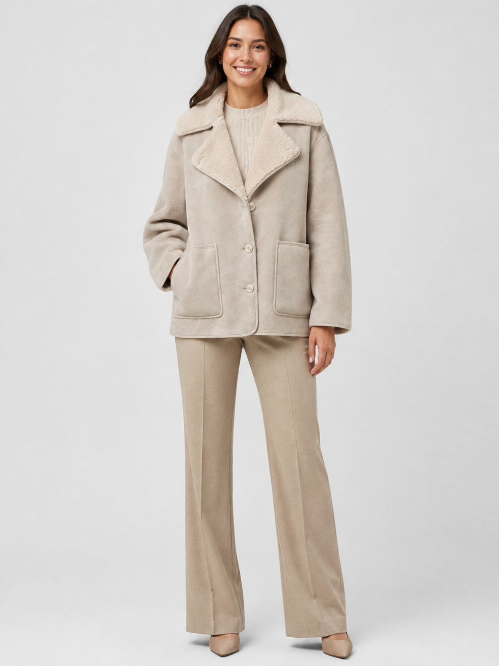 Veste Cuir Fourrure Femme Beige