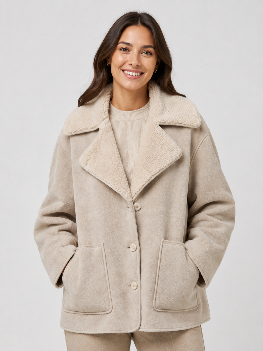 Veste Cuir Fourrure Femme Beige