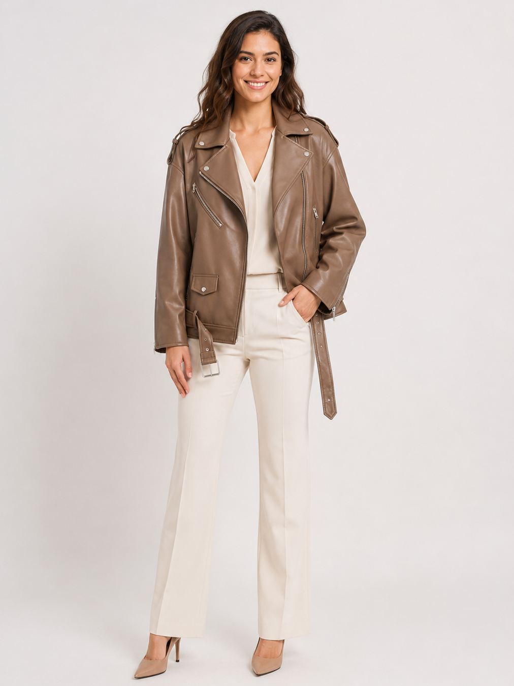 Veste En Cuir Homme Marron Clair