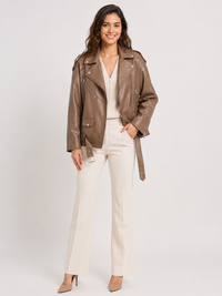 Veste En Cuir Homme Marron Clair