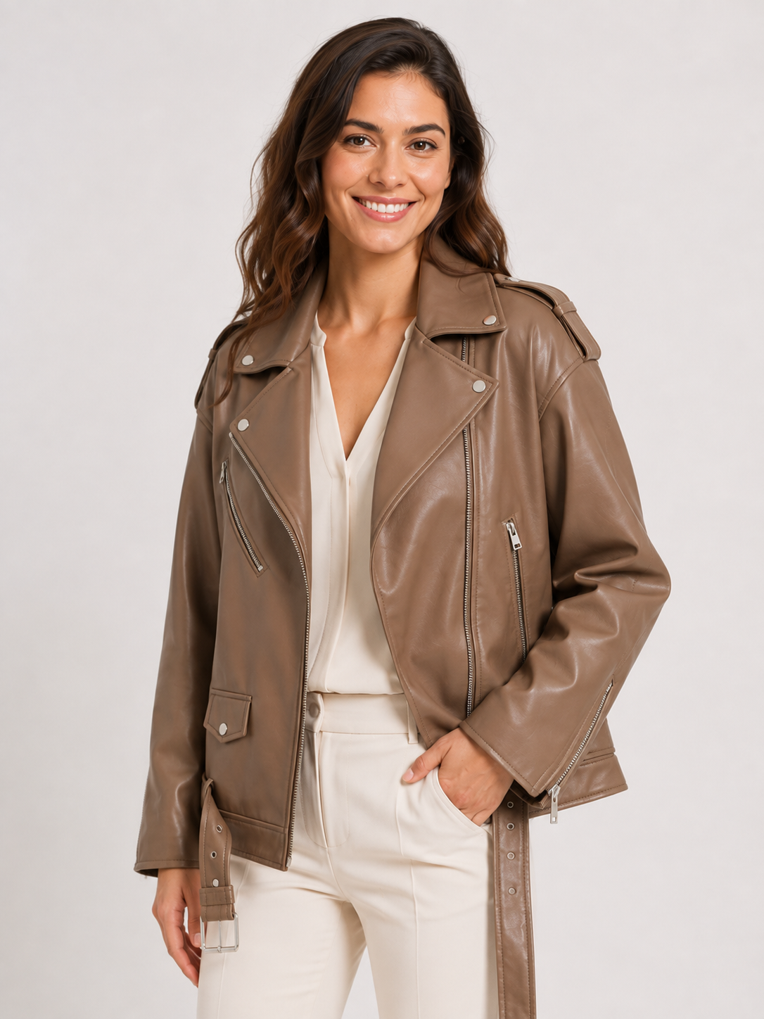 Veste En Cuir Homme Marron Clair
