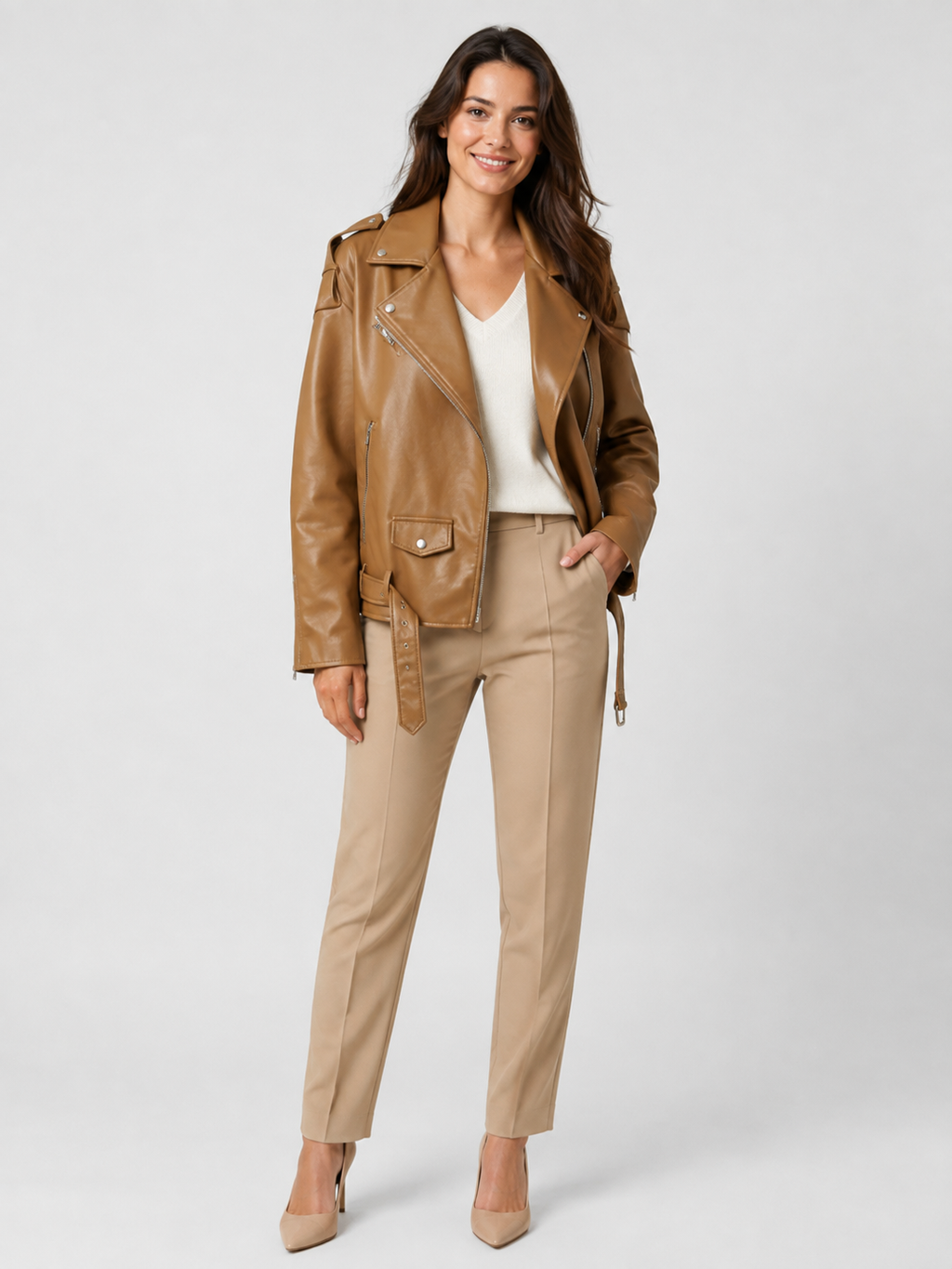 Veste En Cuir Manche Courte