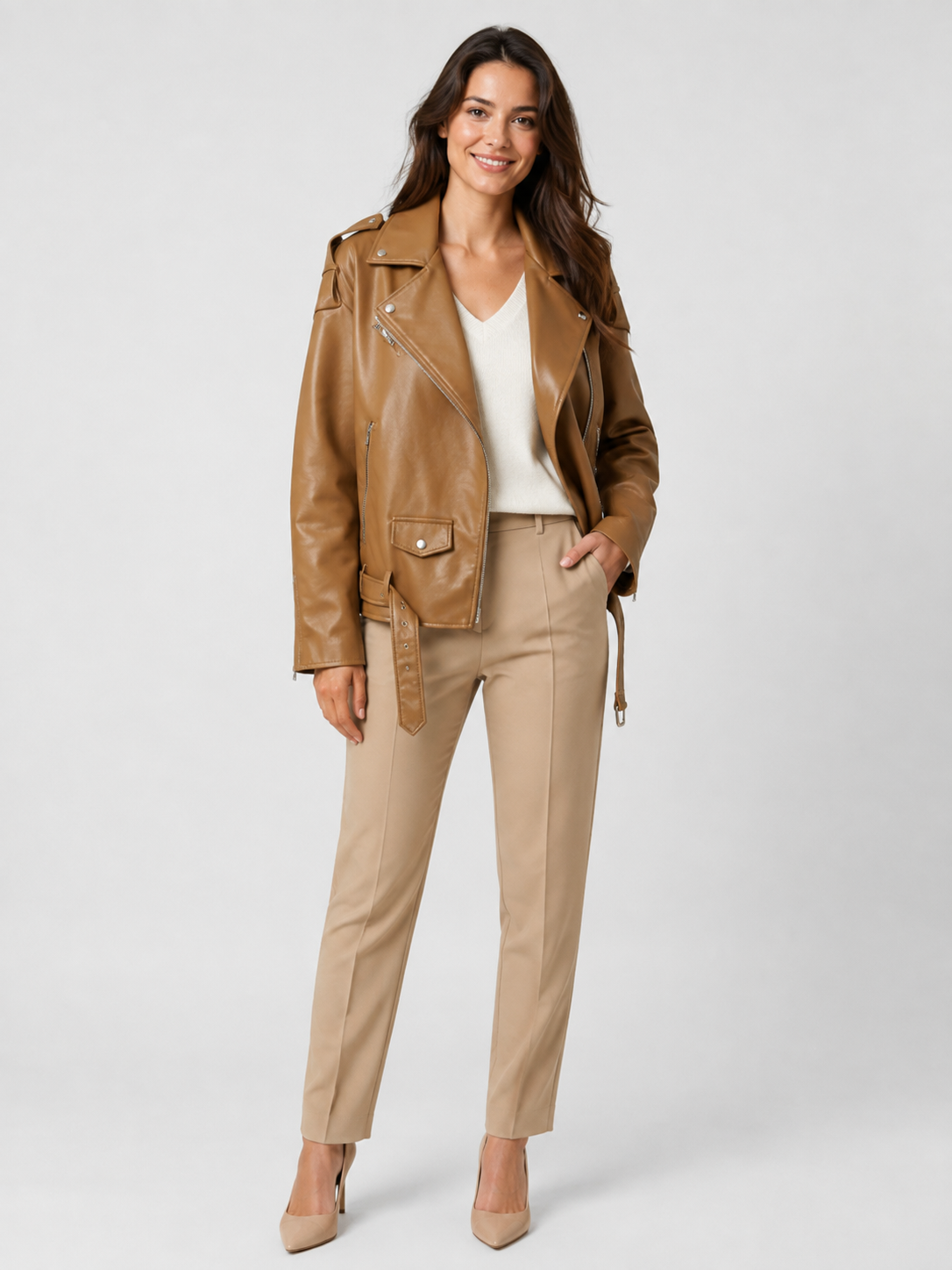 Veste En Cuir Manche Courte