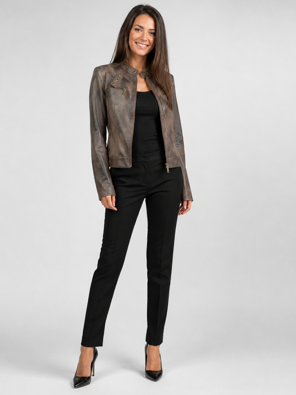 Veste Cuir Marron Moto