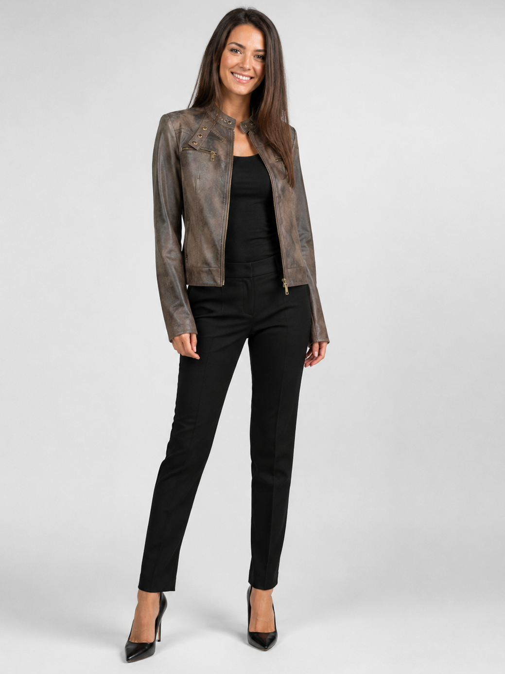 Veste Cuir Marron Moto