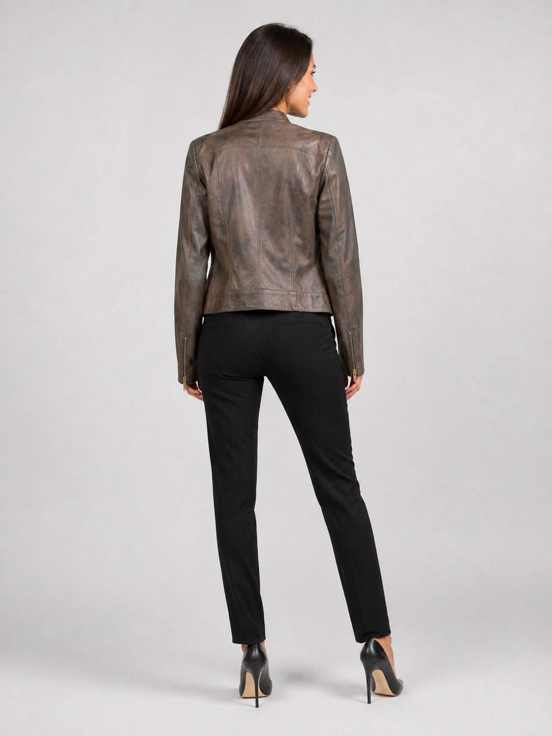 Veste Cuir Marron Moto