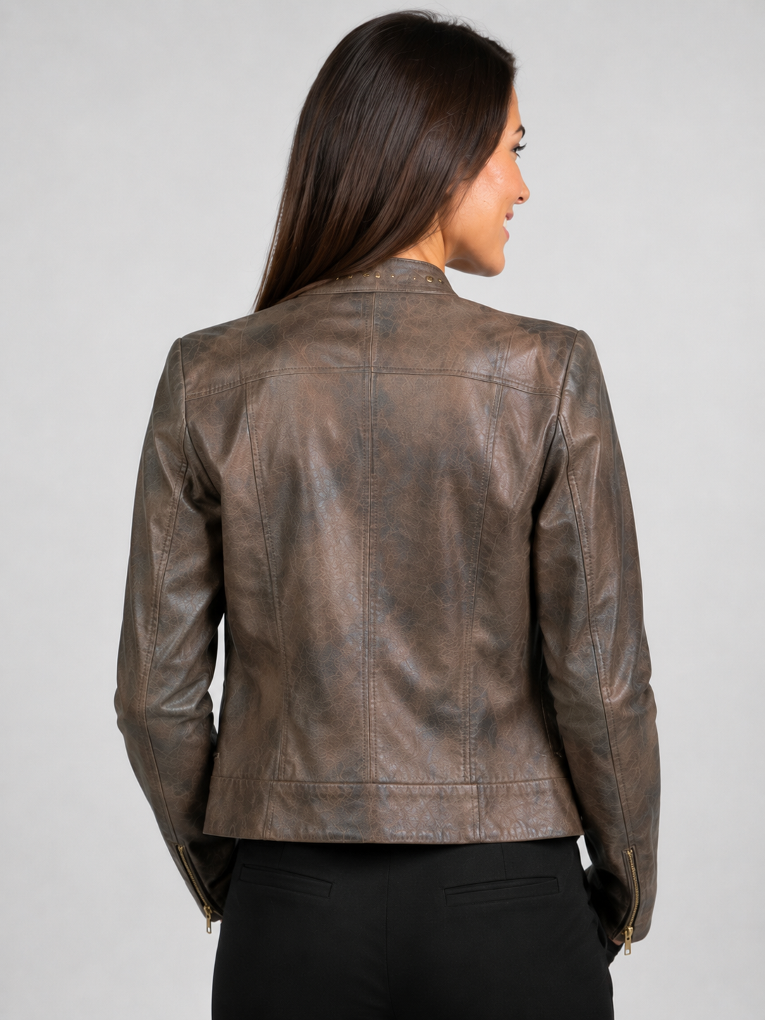 Veste Cuir Marron Moto