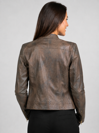 Veste Cuir Marron Moto