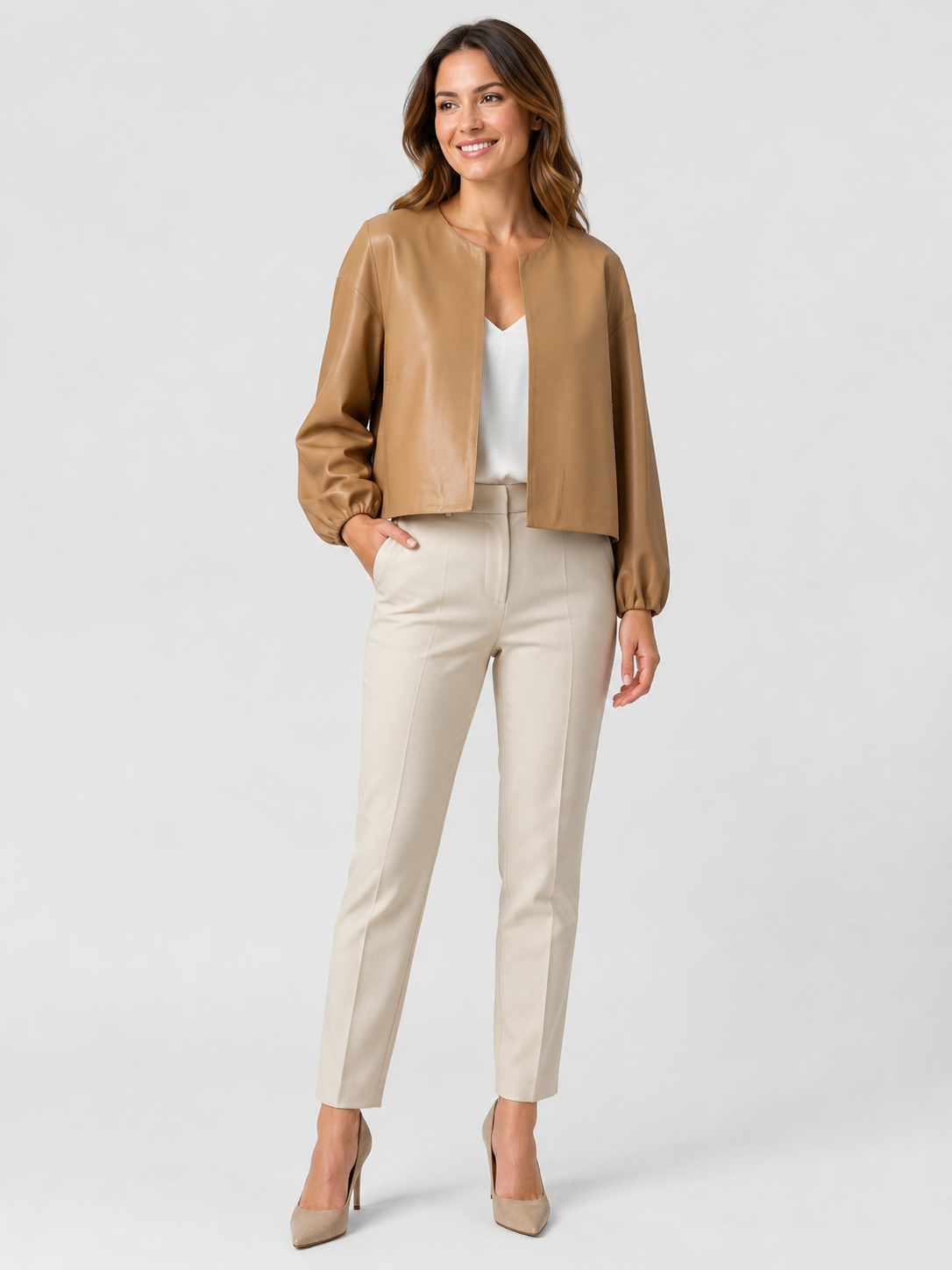 Veste Cuir Manche Courte Femme