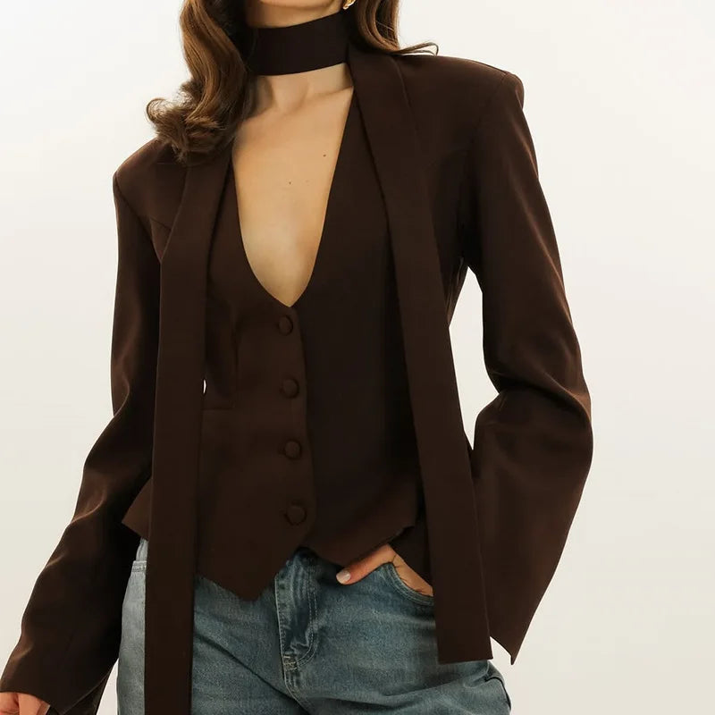 Blazer Marron Cintrée Femme