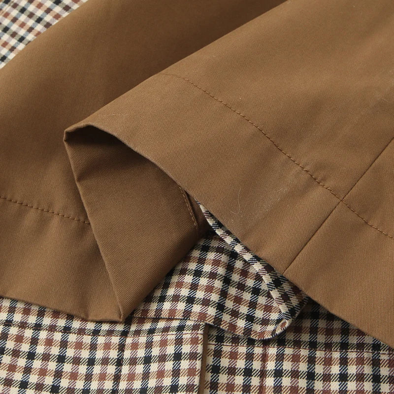 Trench Long Femme Beige à Carreaux
